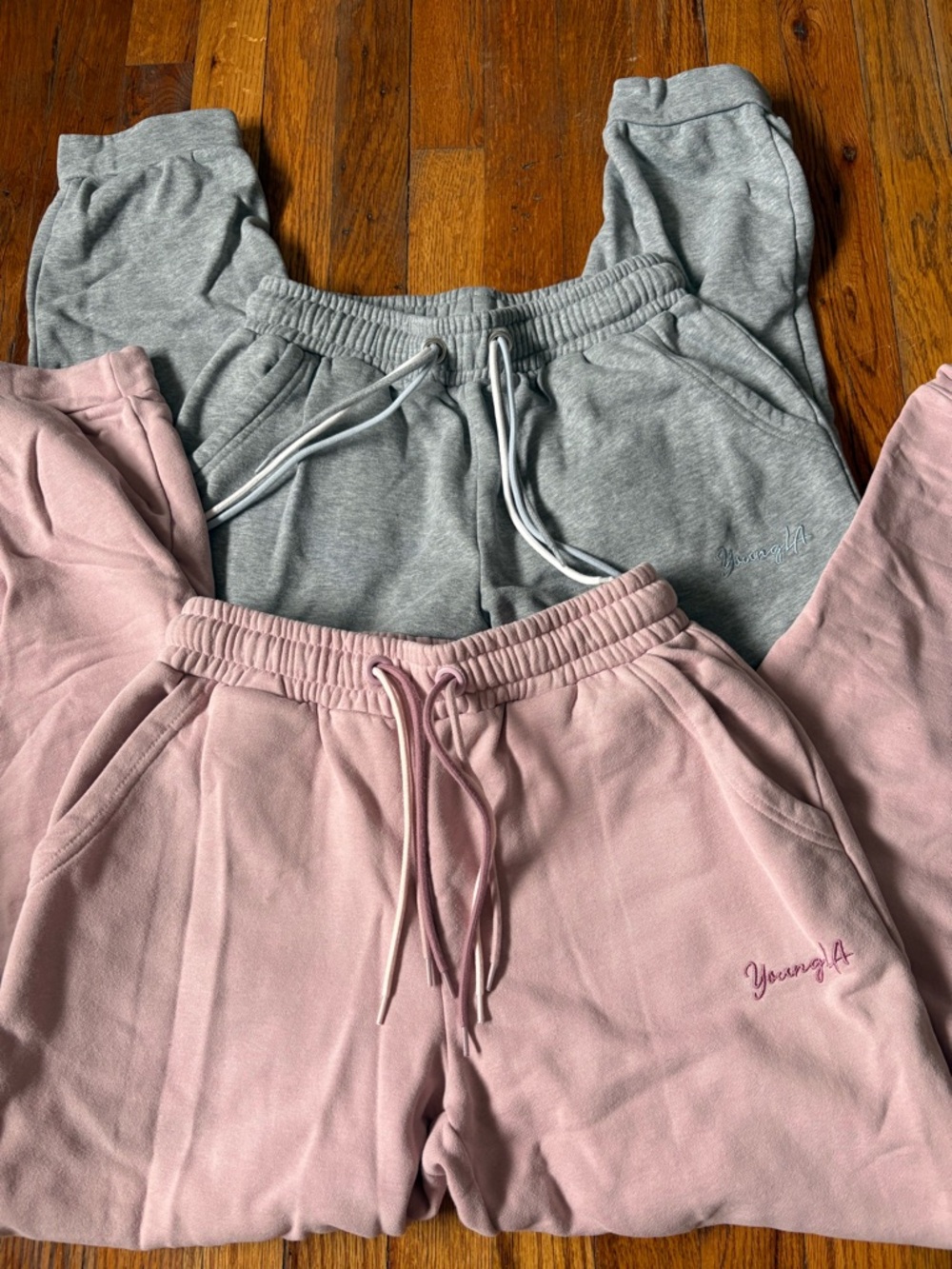 YoungLA Gray Drawstring Sweatpants with Embroidered Tag